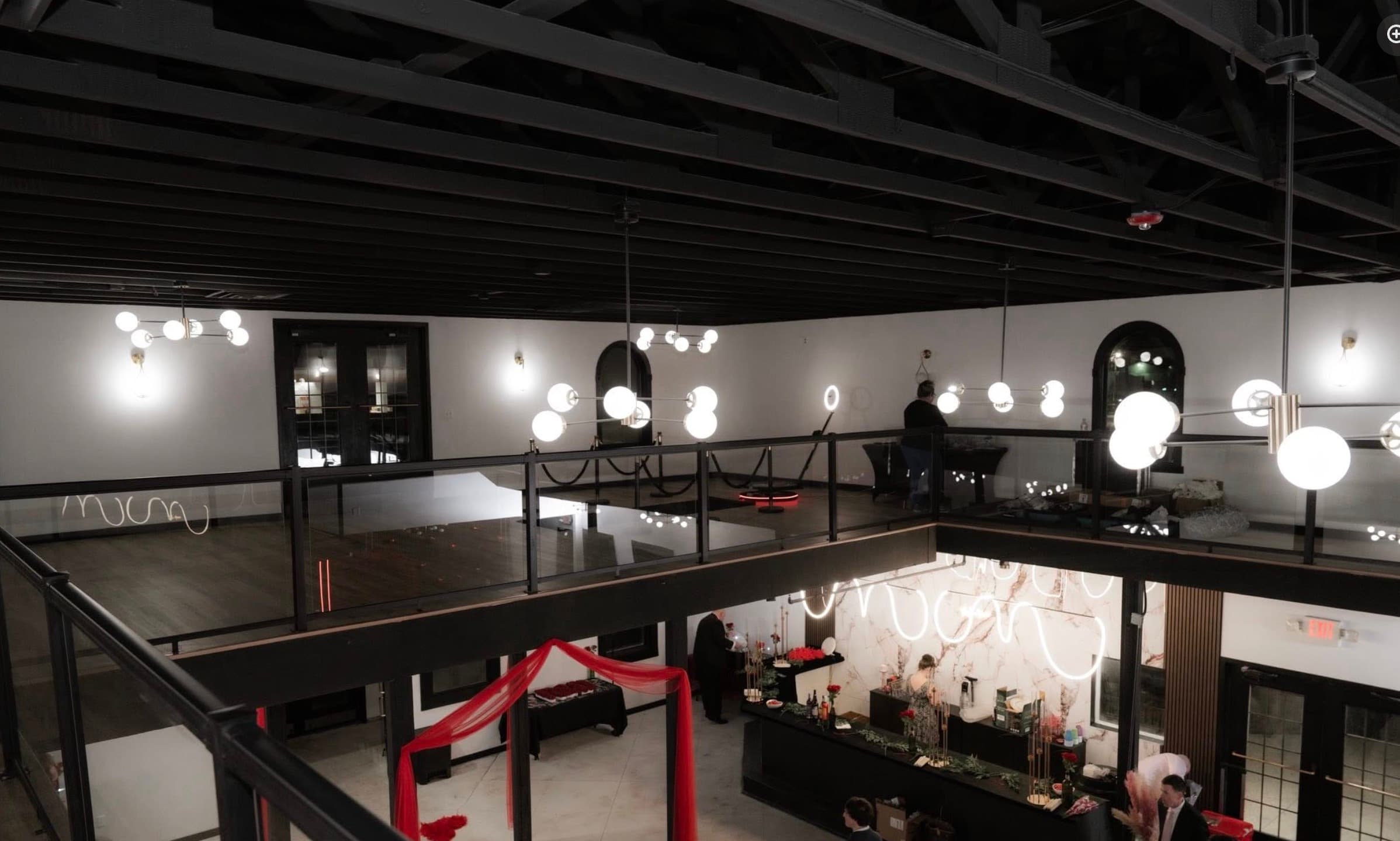 Luxury wedding venue interior with balcony